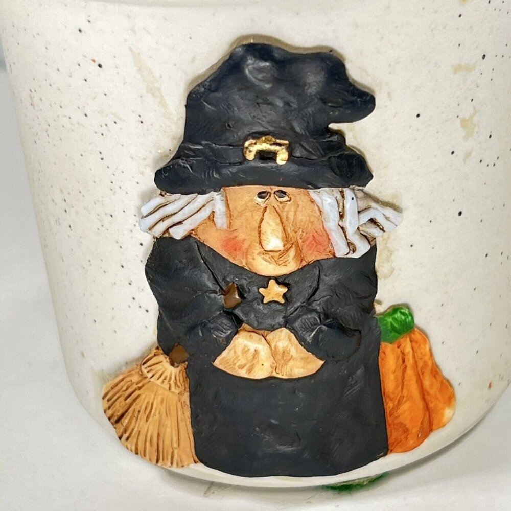 Halloween Witch Ceramic Lidded Jar Candy Trinket Dish 3D Pumpkins Pottery - Picture 2 of 12